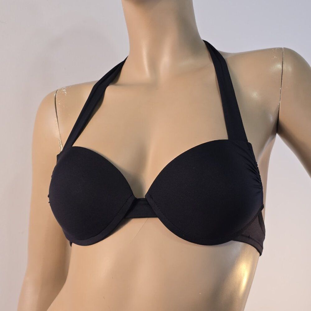 Mossimo Size Small Swim Bikini Top Push Up Black Swimsuit Bra Tie Halter